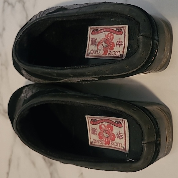 Lucky Brand Vintage Y2K Black Gray Leather Suede Mules Peace Wings Retro Wmns 7 - Picture 9 of 16